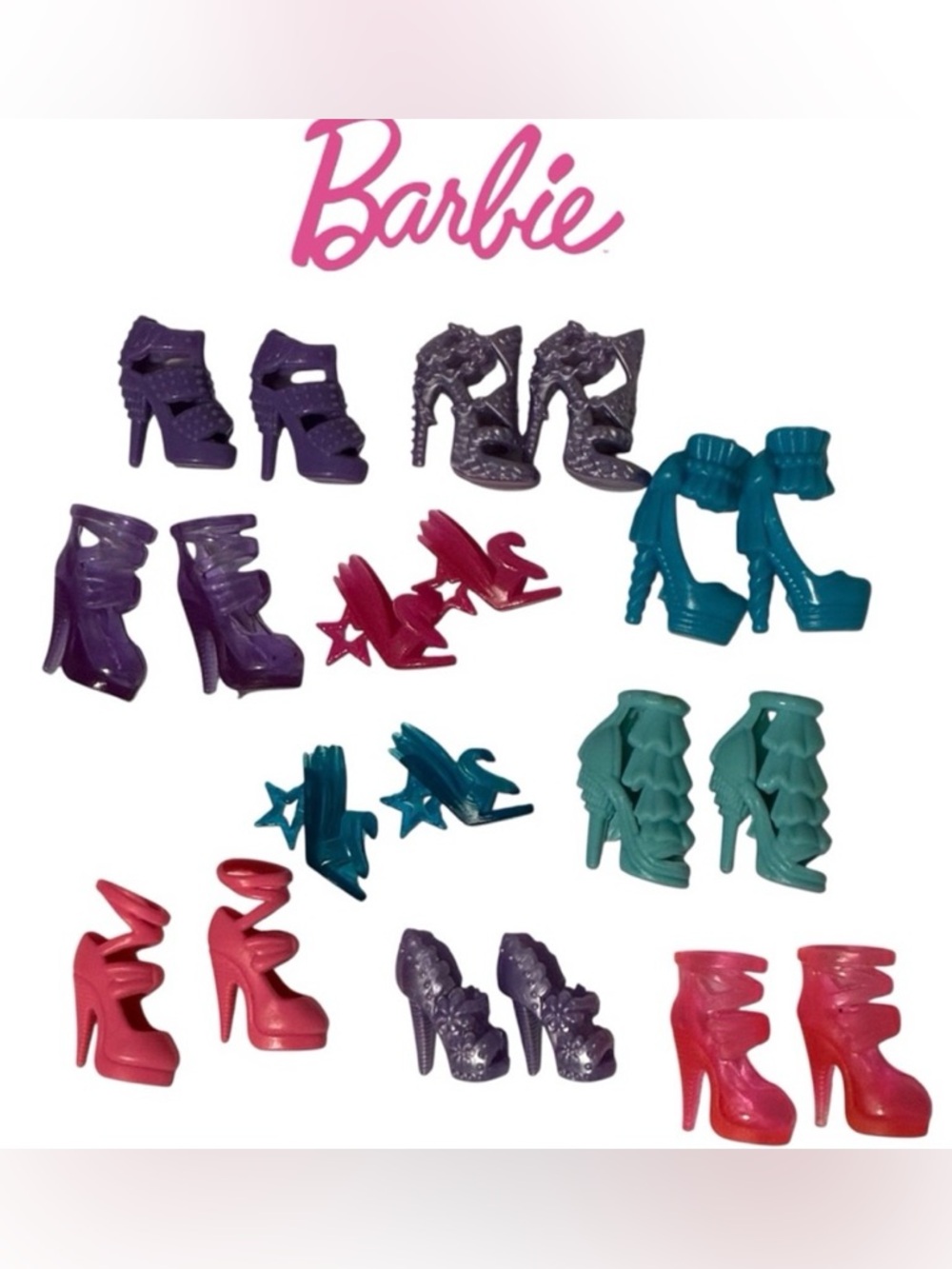 ASSORTED BARBIE DOLL SHOES BUNDLE 10 PAIRS PINK PURPLE BLUE MATTEL